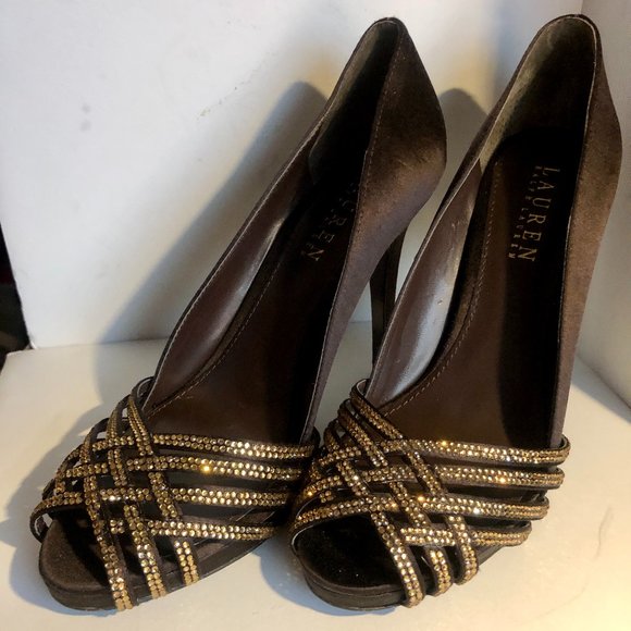 LAUREN by Ralph Lauren Open Toe Satin Heels - Picture 1 of 8